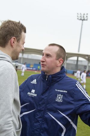 Gavin Blyth Memorial Cup Feb 19 2011 Andrew Whyment tells Tom Lister we are going to win sm.jpg